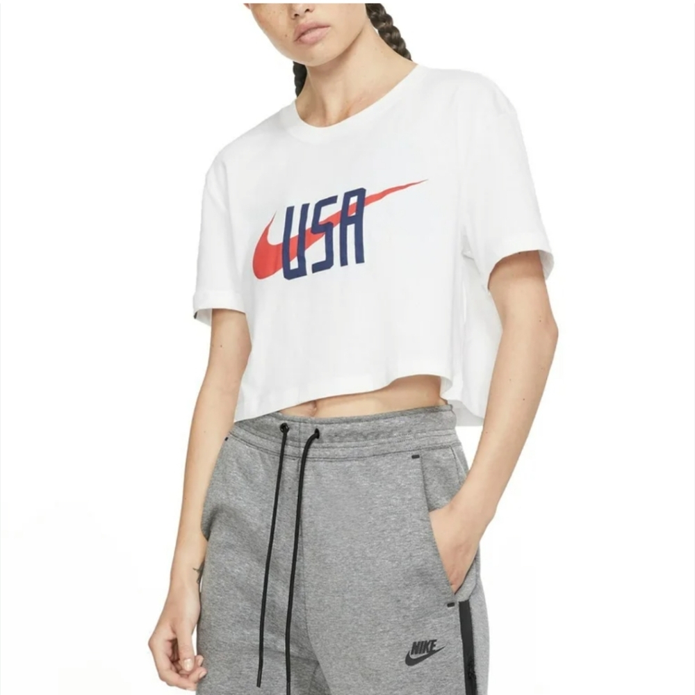 Nike‎ Women's USA Swoosh Crop Top, White, Size XL, Athletic, Leisure Wear